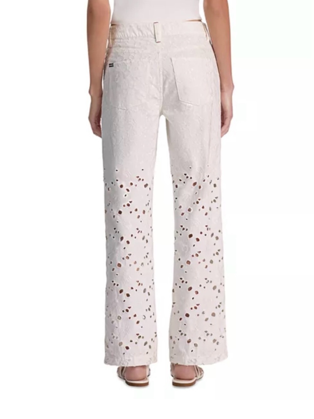 Alice + Olivia White Eyelet Jeans with Red Stitch Accents - Picture 5 of 14